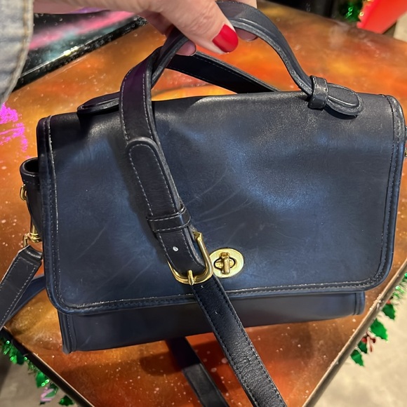 Vintage COACH Court Navy Blue Leather Multi purpose Bag - Picture 6 of 13
